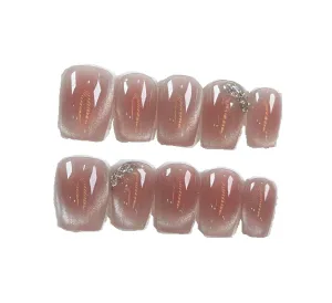 122 Fuyao dream cat eye dark plum blush gentle light therapy wear nail art, finished fake gold leaf nail patch, wear nails, fake nails (Short oval 19mm, S)