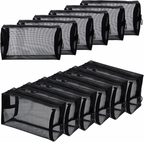 12 Pieces Mesh Makeup Bag Portable Mesh Cosmetic Bag Black Zipper Pouch Breathable Travel Toiletry Bag for Home Offices Travel Accessories Organizer