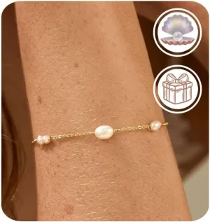 14K Gold Dainty Pearl Beads Bracelet, Real Freshwater Pearl Bracelet, Gold Bridal Bracelet, Simple Bracelet, Wedding Jewellery, Bridesmaid Gift