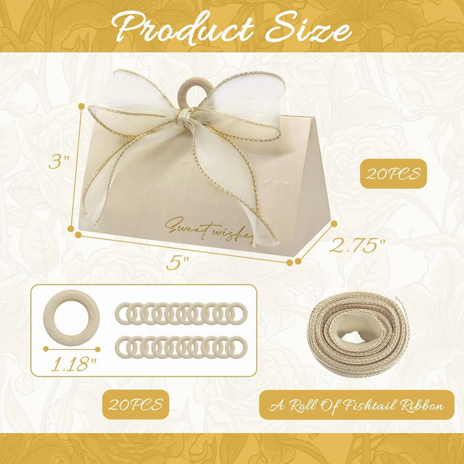 20Pcs Wedding Favour Candy Boxes Set,Elegant Candy Boxes with Wooden Ring Ribbon,Europe Style Paper Sweets Box Gift Wrap Boxes for Guests Party Wedding Decoration Candy Chocolate