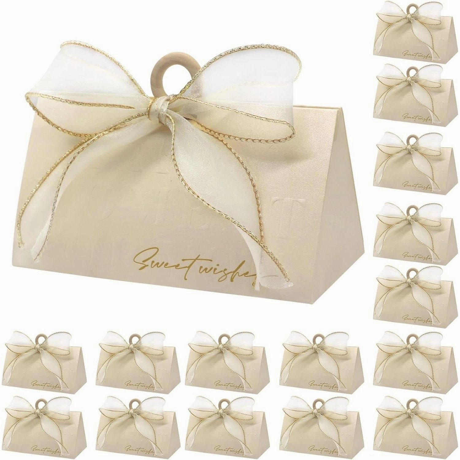 20Pcs Wedding Favour Candy Boxes Set,Elegant Candy Boxes with Wooden Ring Ribbon,Europe Style Paper Sweets Box Gift Wrap Boxes for Guests Party Wedding Decoration Candy Chocolate