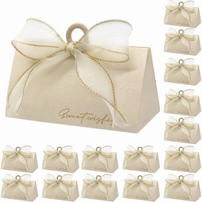 20Pcs Wedding Favour Candy Boxes Set,Elegant Candy Boxes with Wooden Ring Ribbon,Europe Style Paper Sweets Box Gift Wrap Boxes for Guests Party Wedding Decoration Candy Chocolate