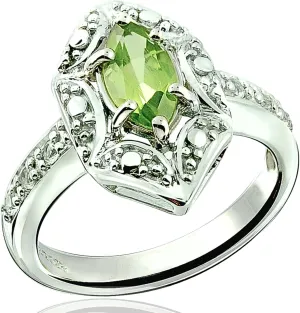 925 Sterling Silver Ring Genuine Gems Marquise 8x4 and Round Gems Accented, 0.70 Carat with Rhodium-Plated Finish