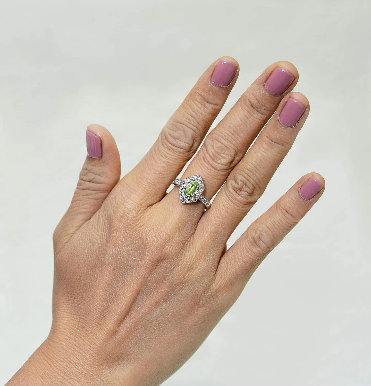 925 Sterling Silver Ring Genuine Gems Marquise 8x4 and Round Gems Accented, 0.70 Carat with Rhodium-Plated Finish