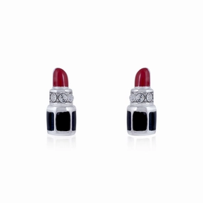 925 Sterling Silver Rhodium Plated Red Matte Lipstick Stud For Kids