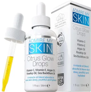 Admire My Skin Vitamin C Gua Sha Oil for Face - Organic Facial Oil for Glowing Skin with   Argan & Rosehip Oils - For a Dewy, Youthful Glow 1oz