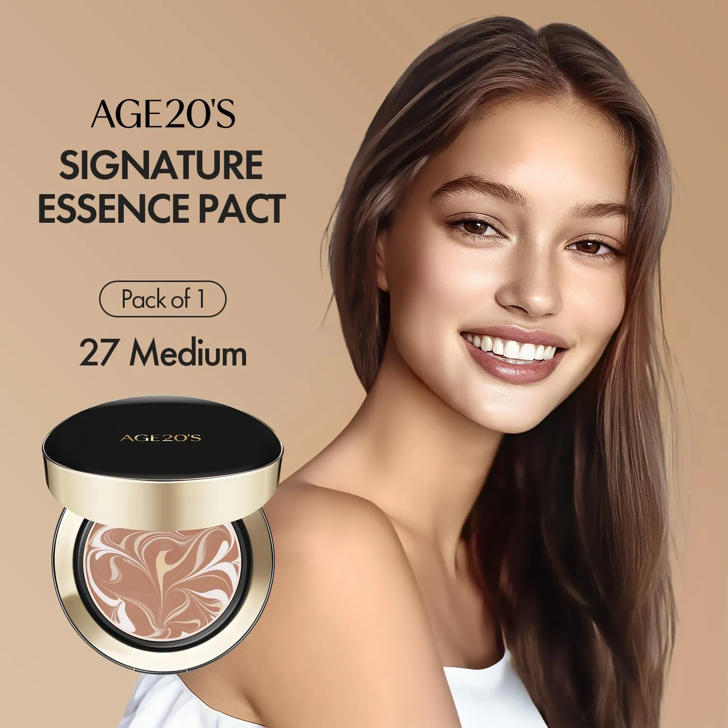 AGE20'S Signature Essence Pact SPF 50  | Pack of 1 | 27 Medium | Cream Foundation, Dewy Finish, Natural Coverage | Korean Cushion Foundation