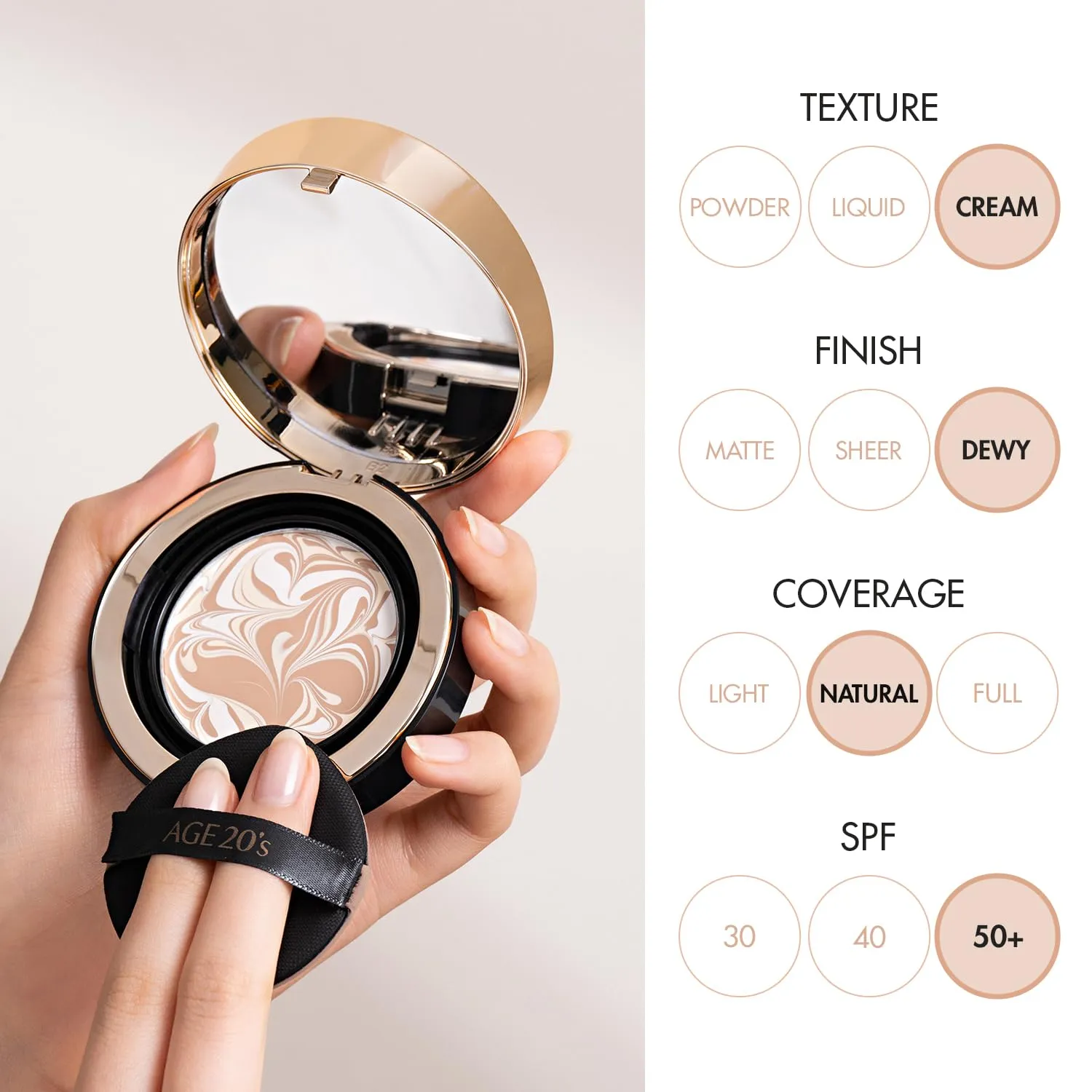 AGE20'S Signature Essence Pact SPF 50  | Pack of 1 | 27C HONEY | Cream Foundation, Dewy Finish, Natural Coverage | Korean Cushion Foundation