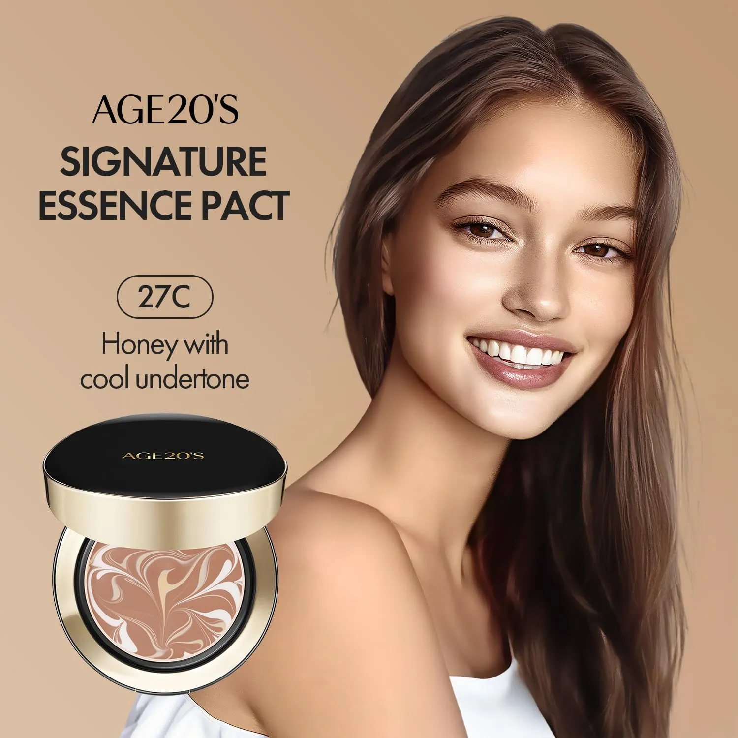 AGE20'S Signature Essence Pact SPF 50  | Pack of 1 | 27C HONEY | Cream Foundation, Dewy Finish, Natural Coverage | Korean Cushion Foundation