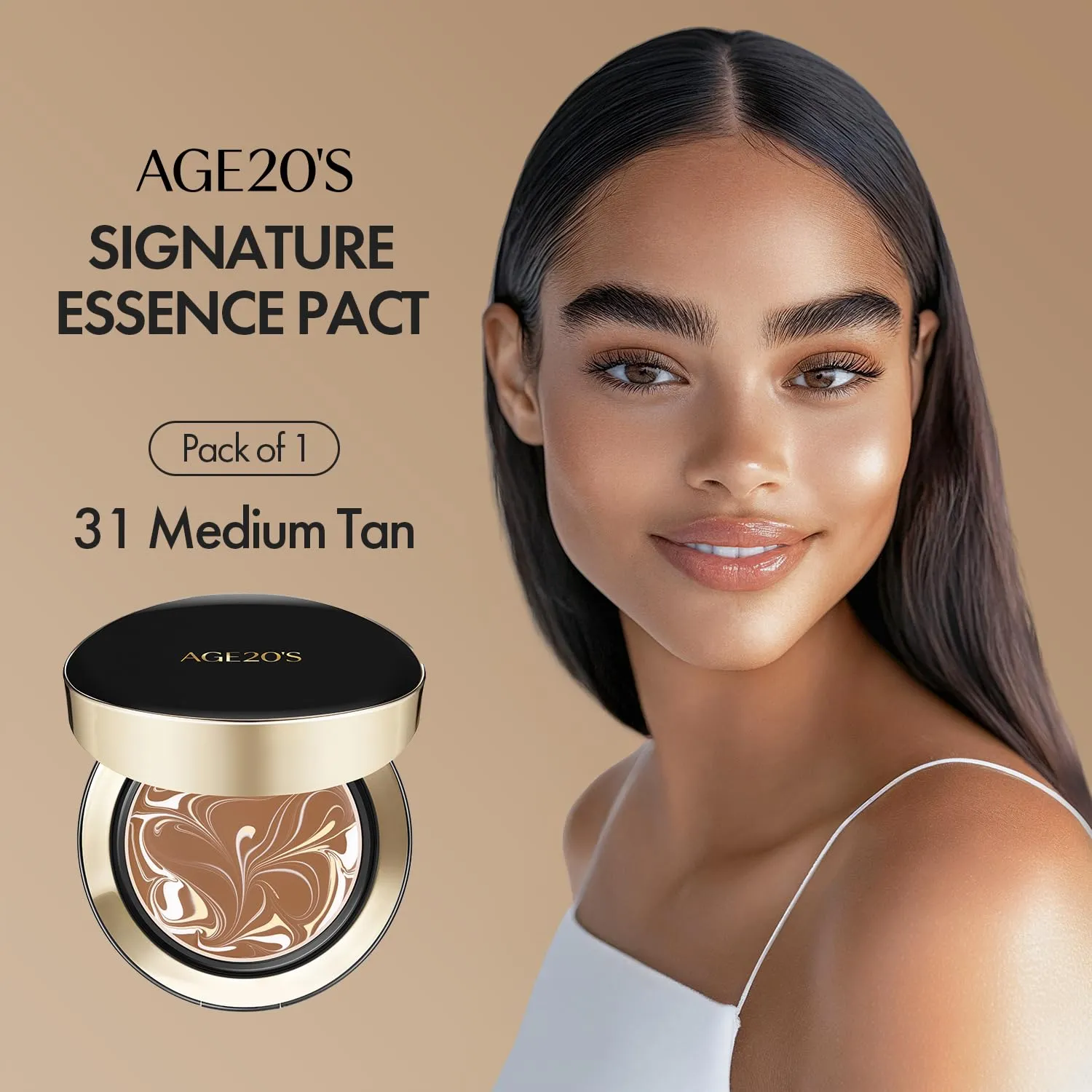 AGE20'S Signature Essence Pact SPF 50  | Pack of 1 | 31 Medium Tan | Cream Foundation, Dewy Finish, Natural Coverage | Korean Cushion Foundation