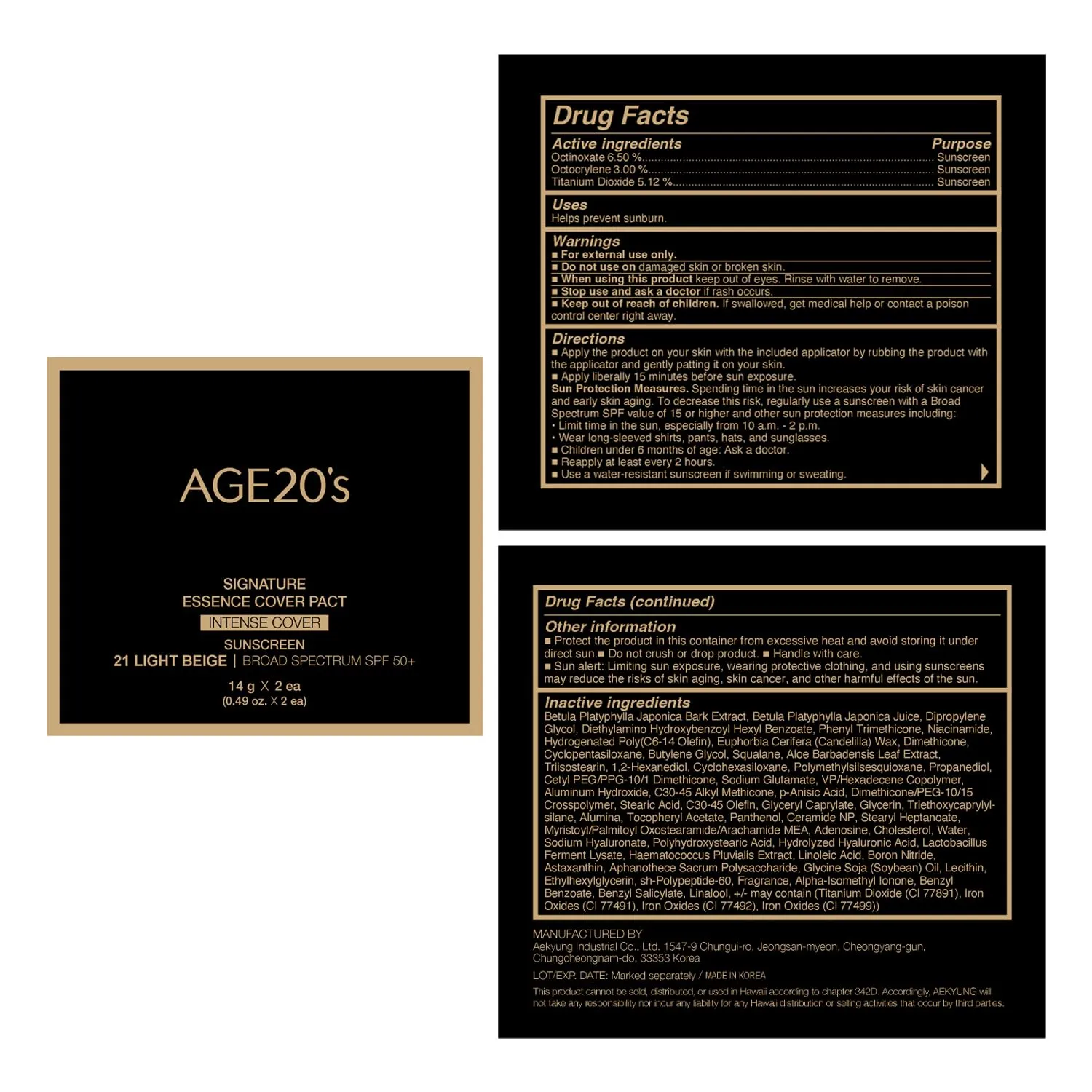 AGE20'S Signature Essence Pact SPF 50  | Pack of 2 | 21 Light Beige | Cream Foundation, Dewy Finish, Natural Coverage | Korean Cushion Foundation