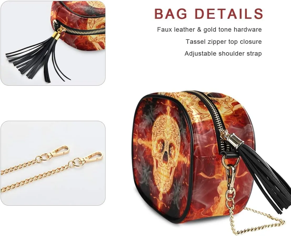 ALAZA Women's Watercolor Mexican Sugar Skull Flowers Day of the Dead PU Leather Crossbody Bag Shoulder Purse with Tassel
