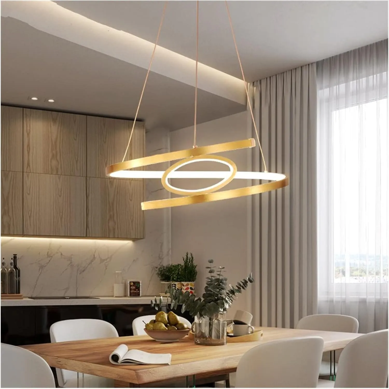 Aluminum Pendant Lights Bar Dining Room Lamp Fixtures Modern LED Light Gold Hanglamp Compatible with Living Room Bedroom Lustre Pendente Ceiling Chandelier,Hanging Light(D45)