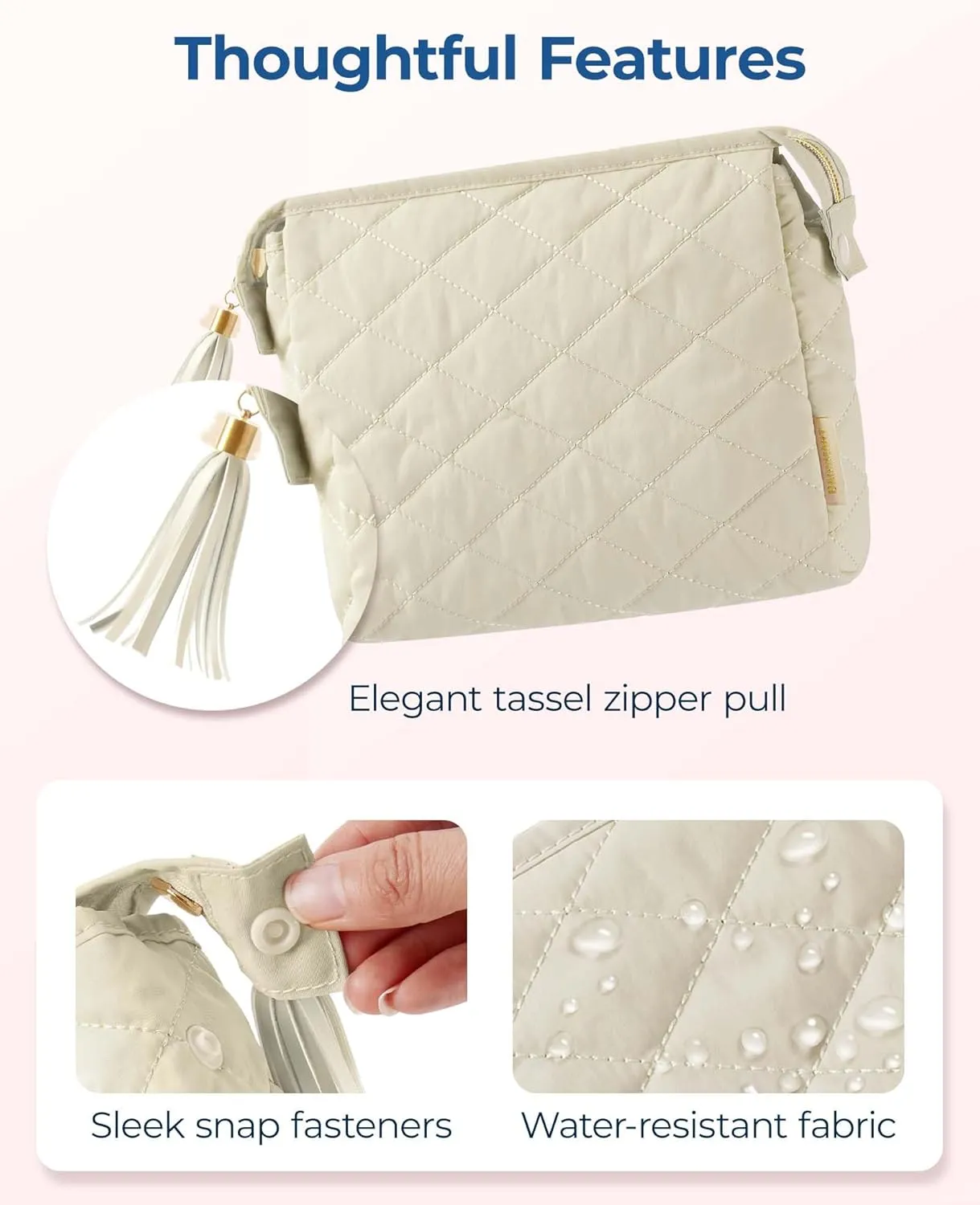 BAGSMART Makeup Bag Travel Cosmetic Bag, Puffy Make Up Bags for Women Large Capacity Makeup Organizer Case, Wide-open Pouch for Purse Storage Travel Essentials Toiletries Accessories Brushes, Beige