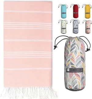BAY LAUREL Turkish Beach Towel with Travel Bag 39 x 71 Quick Dry Sand Free Lightweight Large Oversized Towels Light - Pack of 4 - Blush with Floral Bag