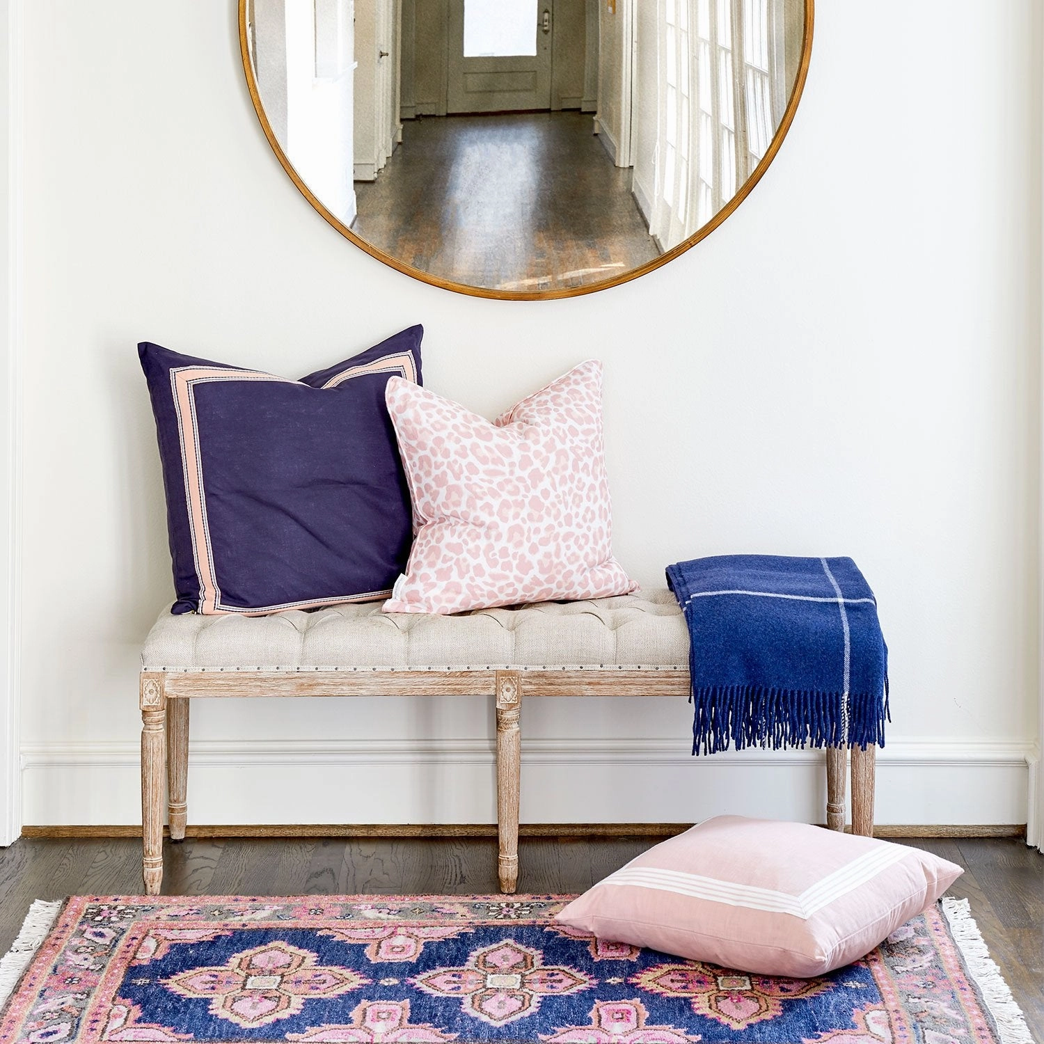 Best value & Peach Pillow Cost-effective Navy Trim