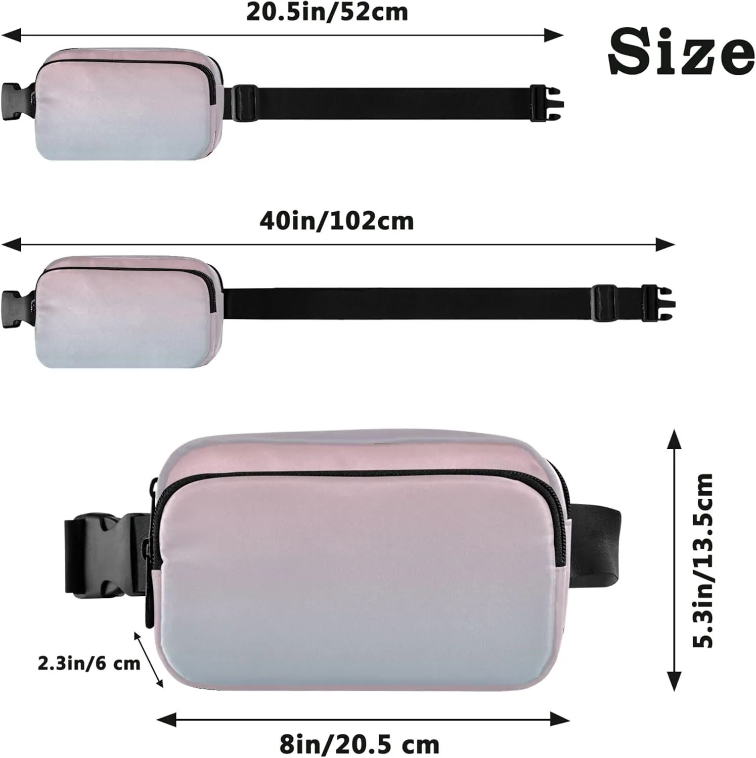 Blush Pink Light Blue Gradient Waterproof Women Fanny Packs Everywhere Belt Bag Pattern Crossbody Waist Bag