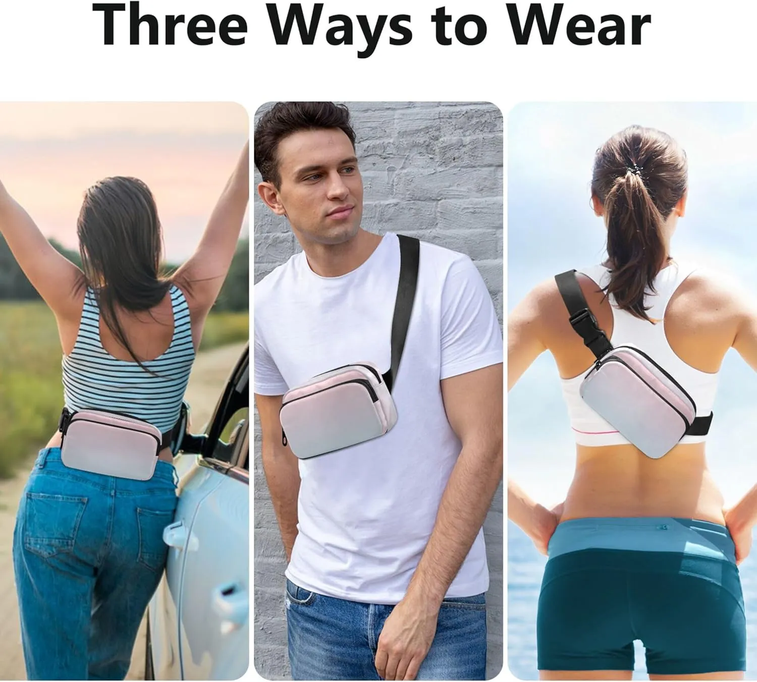 Blush Pink Light Blue Gradient Waterproof Women Fanny Packs Everywhere Belt Bag Pattern Crossbody Waist Bag