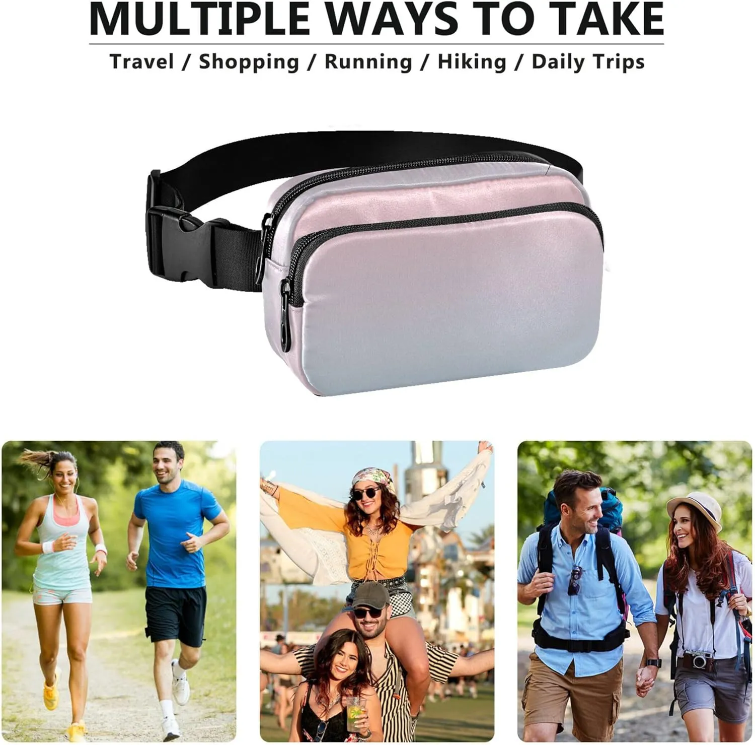 Blush Pink Light Blue Gradient Waterproof Women Fanny Packs Everywhere Belt Bag Pattern Crossbody Waist Bag