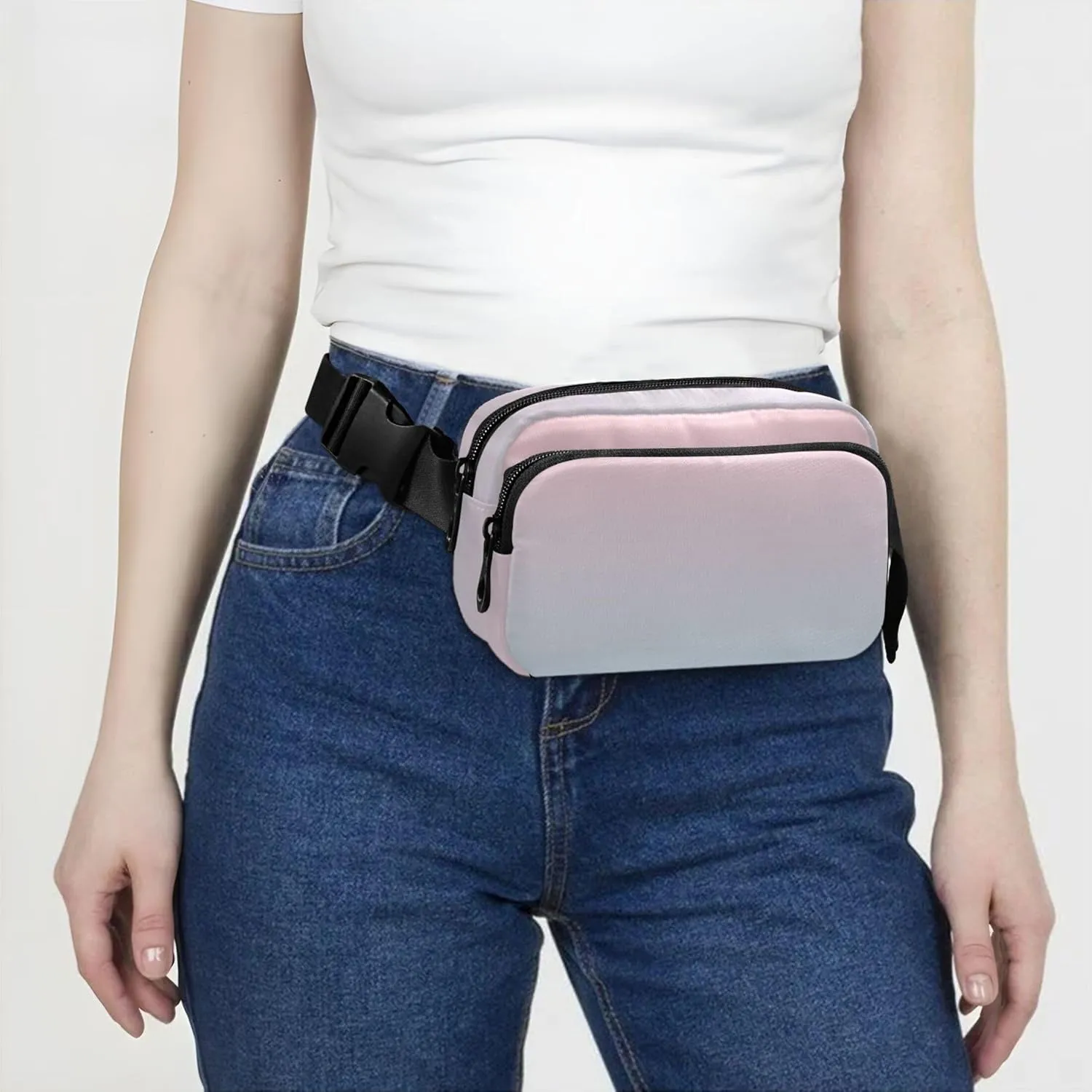 Blush Pink Light Blue Gradient Waterproof Women Fanny Packs Everywhere Belt Bag Pattern Crossbody Waist Bag
