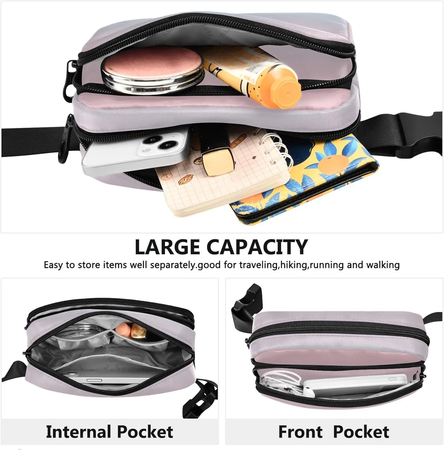 Blush Pink Light Blue Gradient Waterproof Women Fanny Packs Everywhere Belt Bag Pattern Crossbody Waist Bag