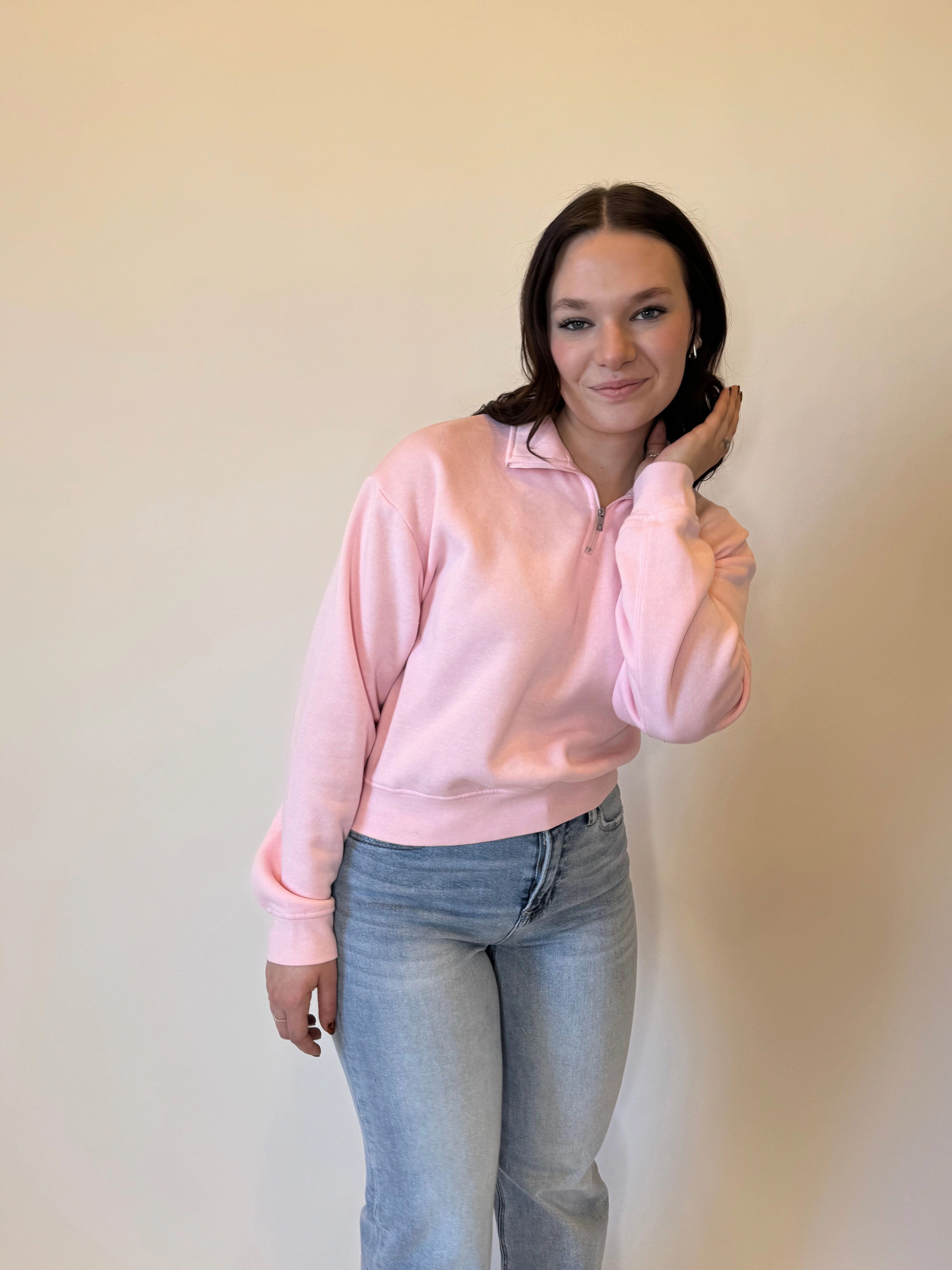 Blush Breeze Quarter Zip Sweatshirt - Pink