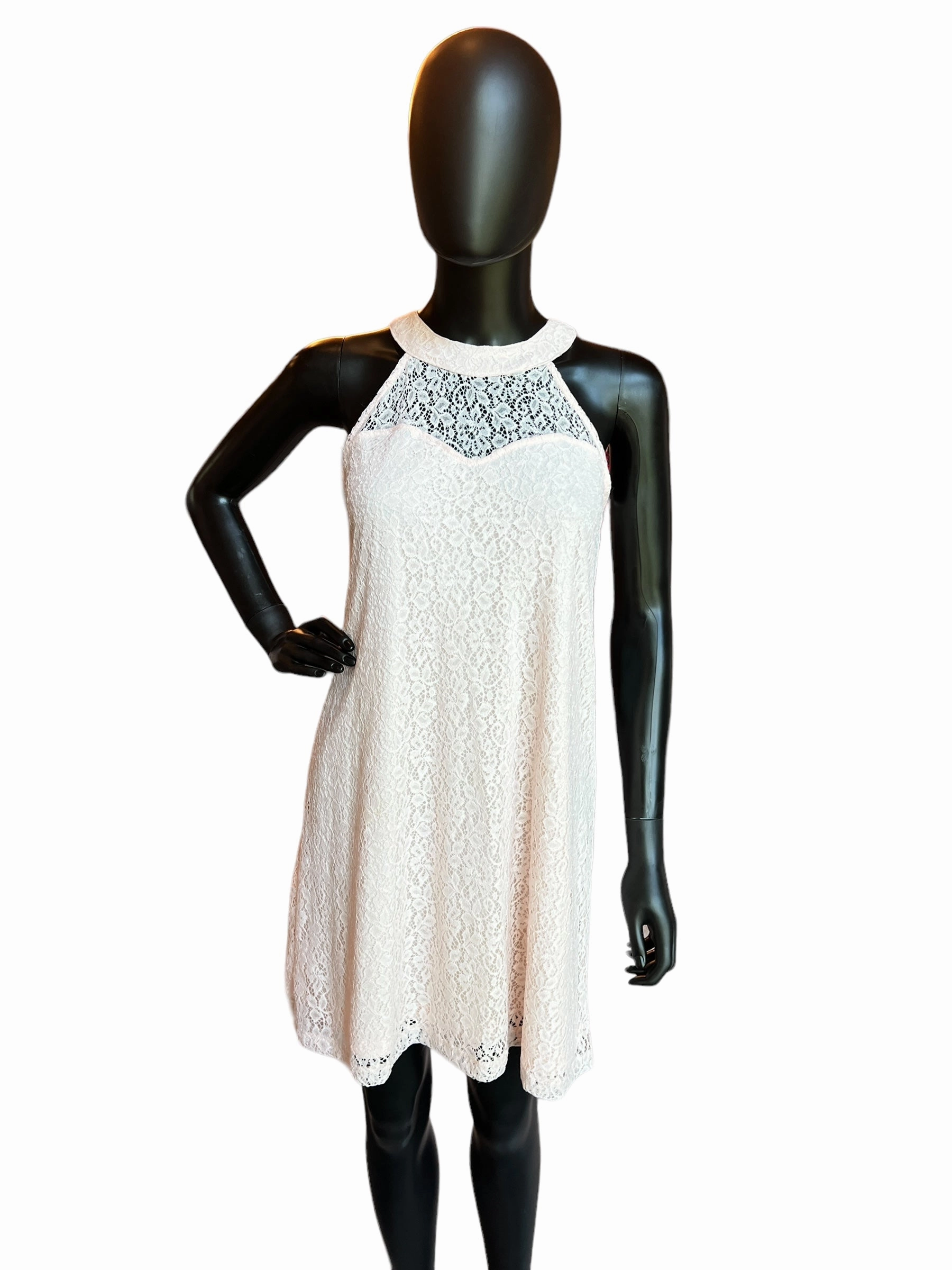 Blush Lace Halter Neck Short Dress