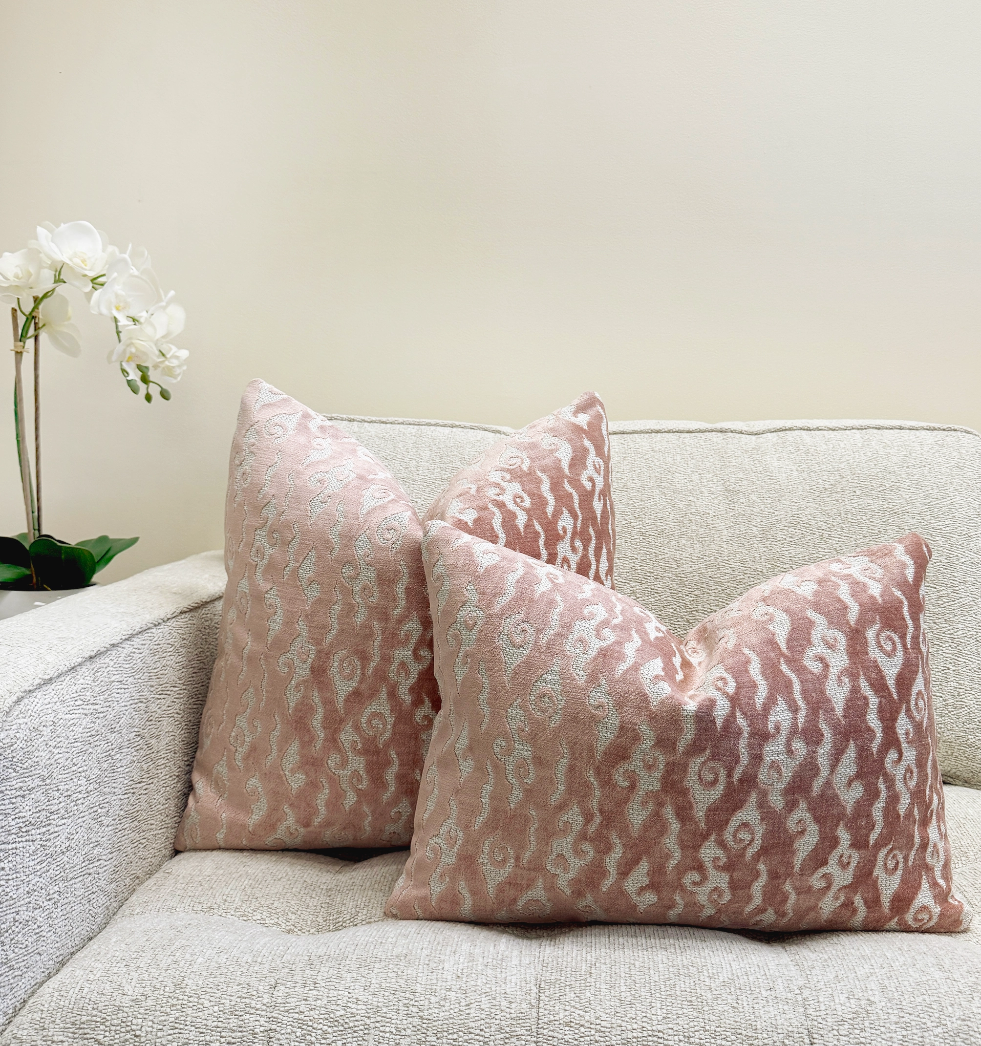Blush Pink Swirl Velvet Throw Pillow