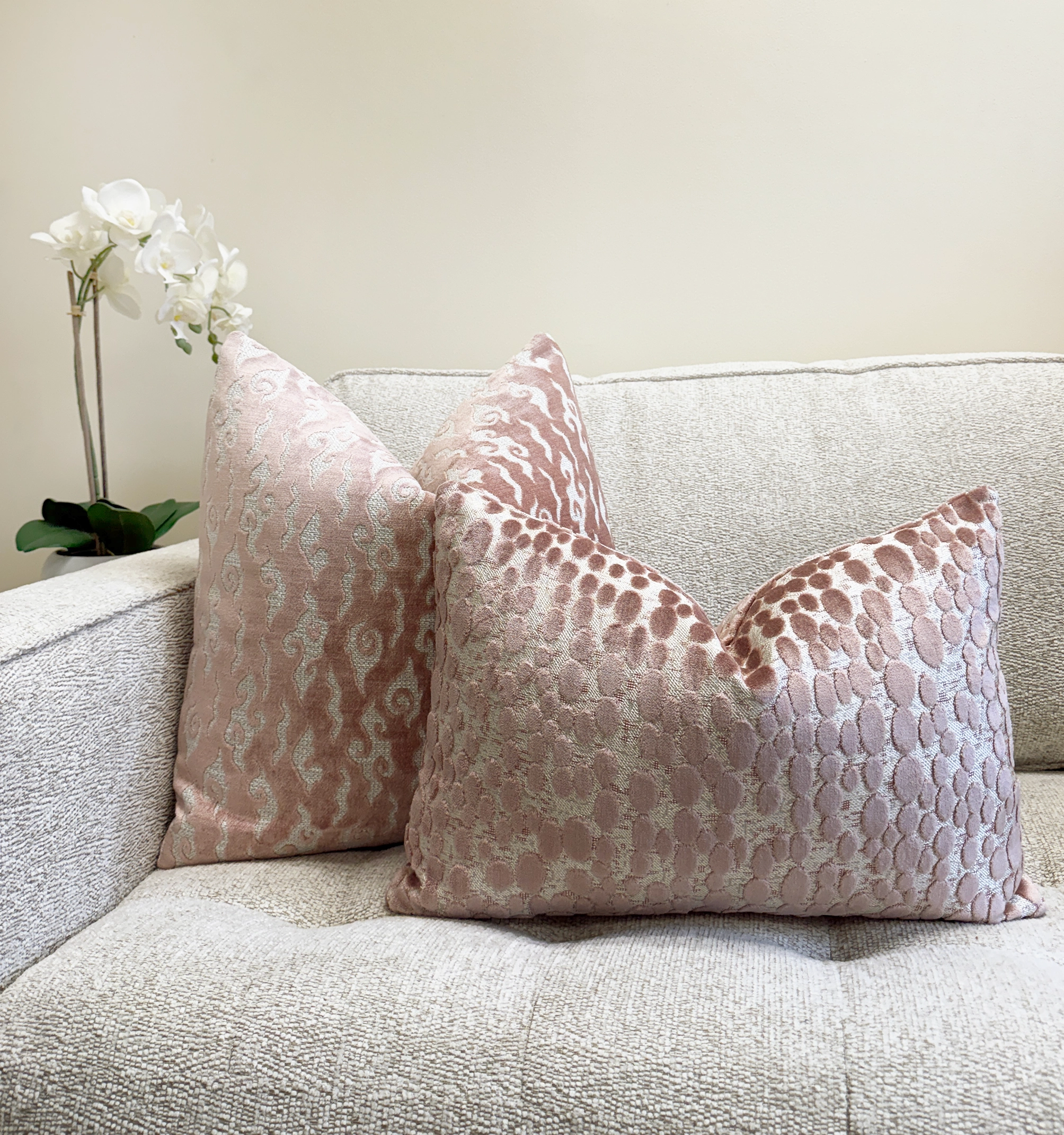 Blush Pink Swirl Velvet Throw Pillow