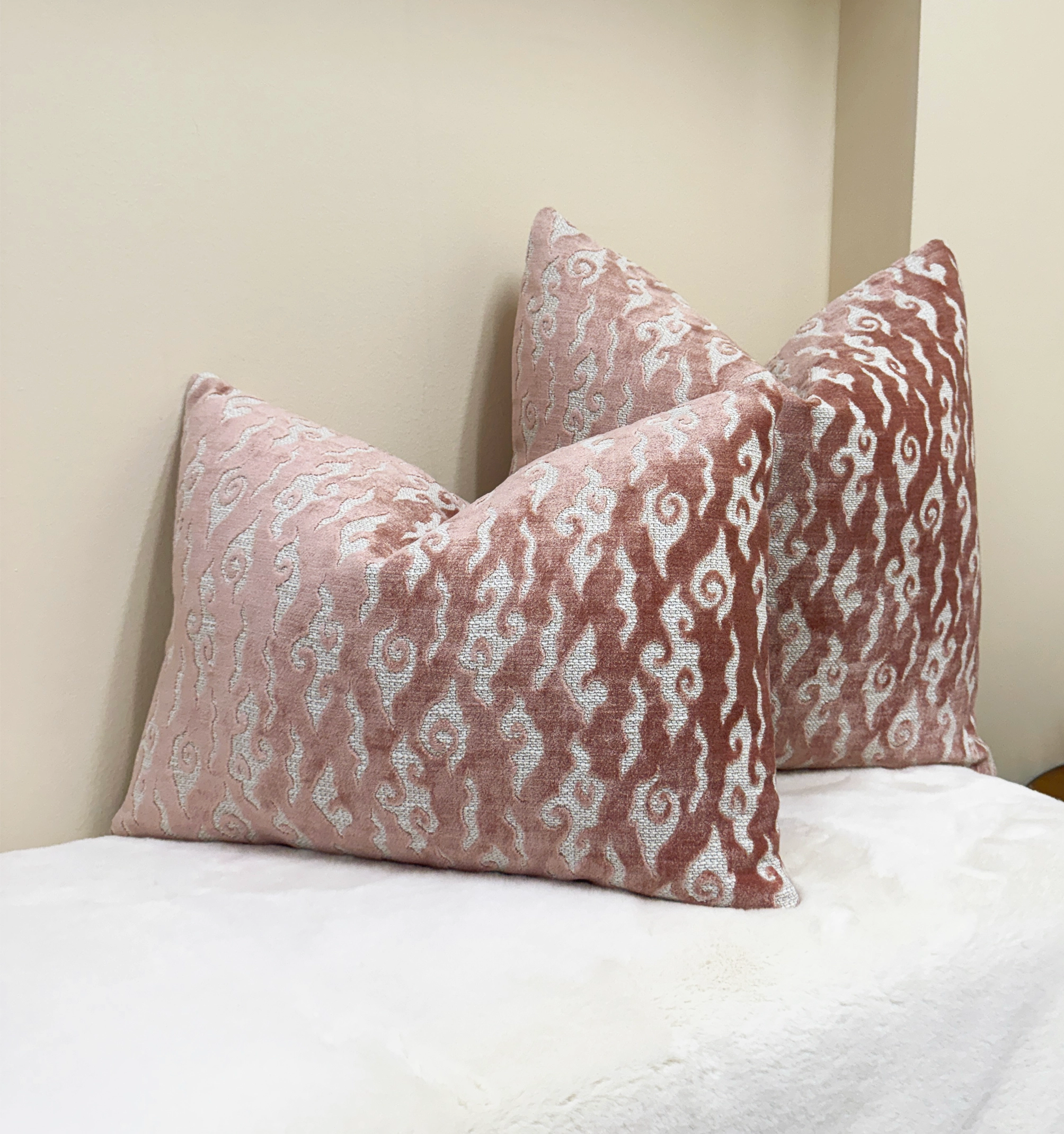 Blush Pink Swirl Velvet Throw Pillow