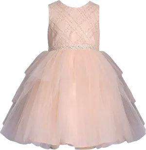 Bonnie Jean Girls 2T-16 Pink Tulle Ivory Embroidered Ballerina Dress