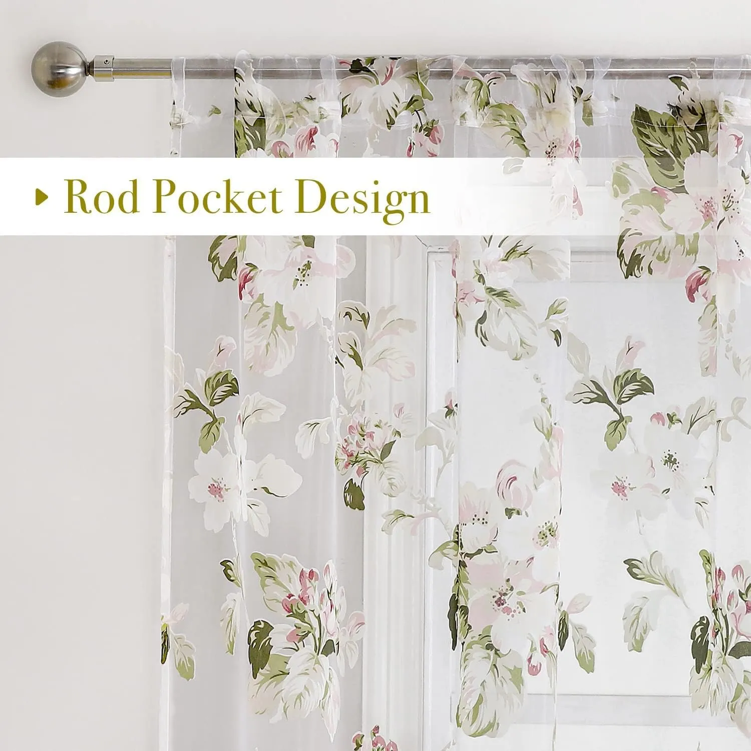 BROSHAN Floral Sheer Curtains 84 inches Long for Girls Bedroom, French Country Printed Curtain Sheers Blush Pink Flower Curtains 2 Panel Set Sheer Drapes for Living Room