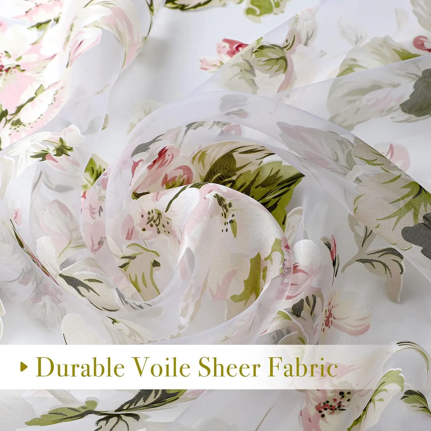 BROSHAN Floral Sheer Curtains 84 inches Long for Girls Bedroom, French Country Printed Curtain Sheers Blush Pink Flower Curtains 2 Panel Set Sheer Drapes for Living Room