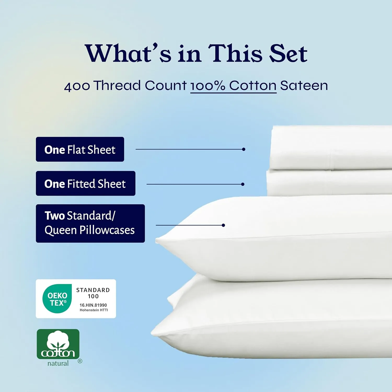 California Design Den Natural 100% Cotton Sheets for Queen Size Bed - Soft 400 Thread Count Sateen, Cooling Sheets,Deep Pockets with All Around Elastic for a Snug Fit, Durable Bedding Set - Pale Ivory