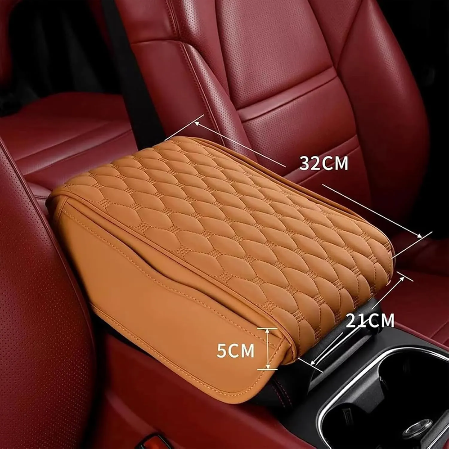 Center Console Cover for Ford C-MAX Flex Everest Territory Vertrek Escort, Universal Car Center Console Memory Foam Leather Armrest Cover Cushion with 2 Storage Bags, Yellow