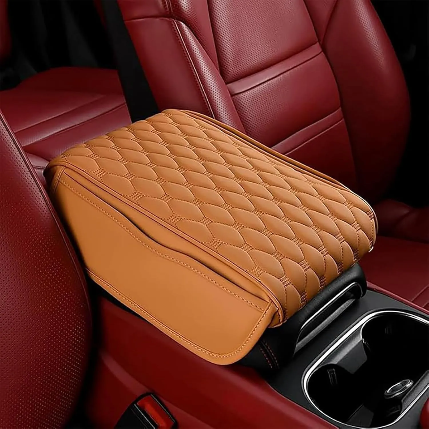 Center Console Cover for Ford C-MAX Flex Everest Territory Vertrek Escort, Universal Car Center Console Memory Foam Leather Armrest Cover Cushion with 2 Storage Bags, Yellow