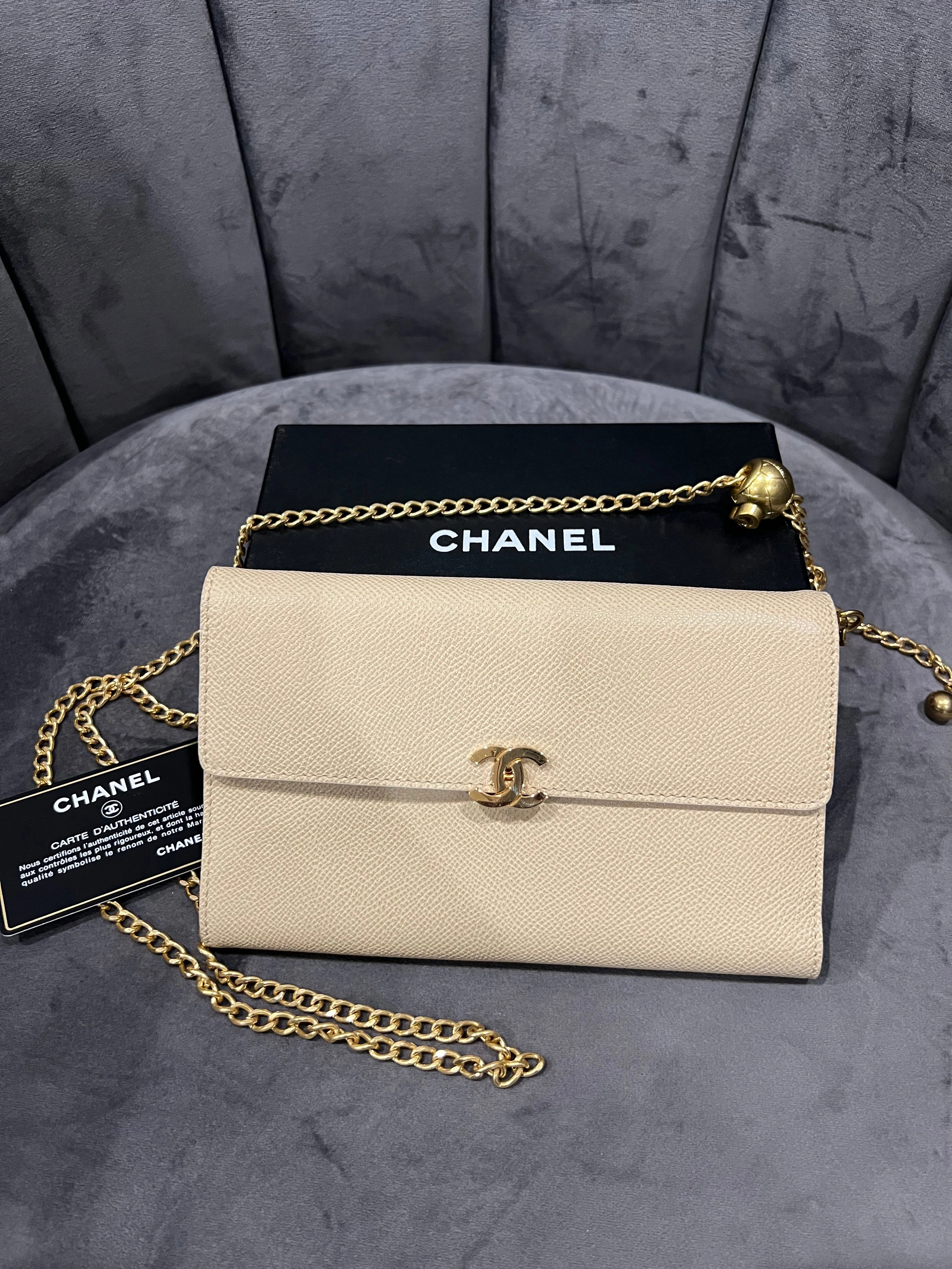 Chanel caviar beige clutch 24k gold hardware