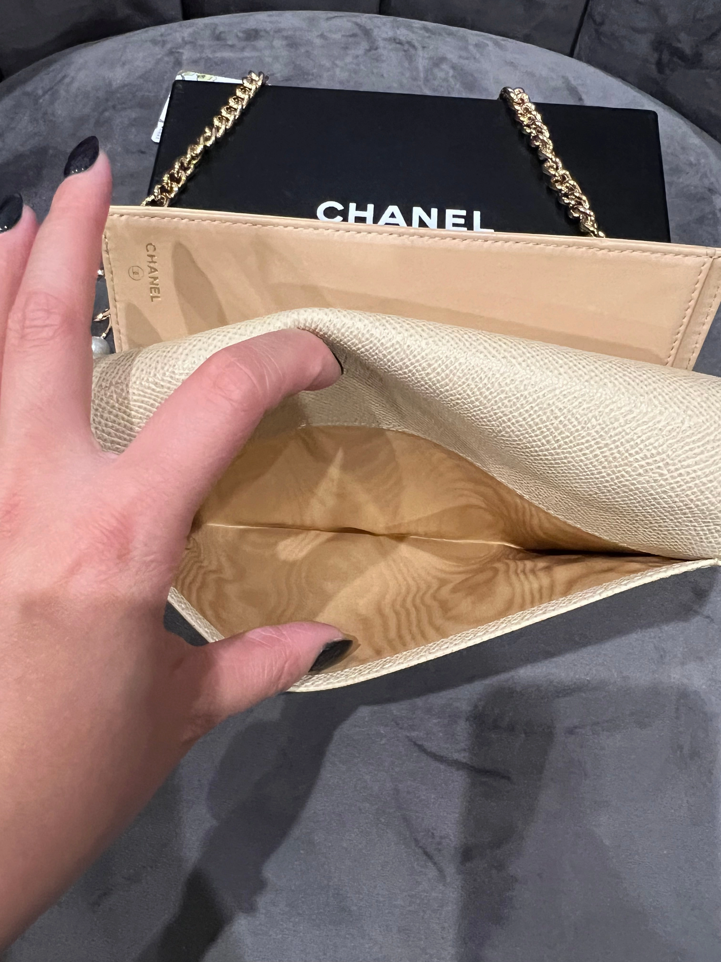 Chanel caviar beige clutch 24k gold hardware