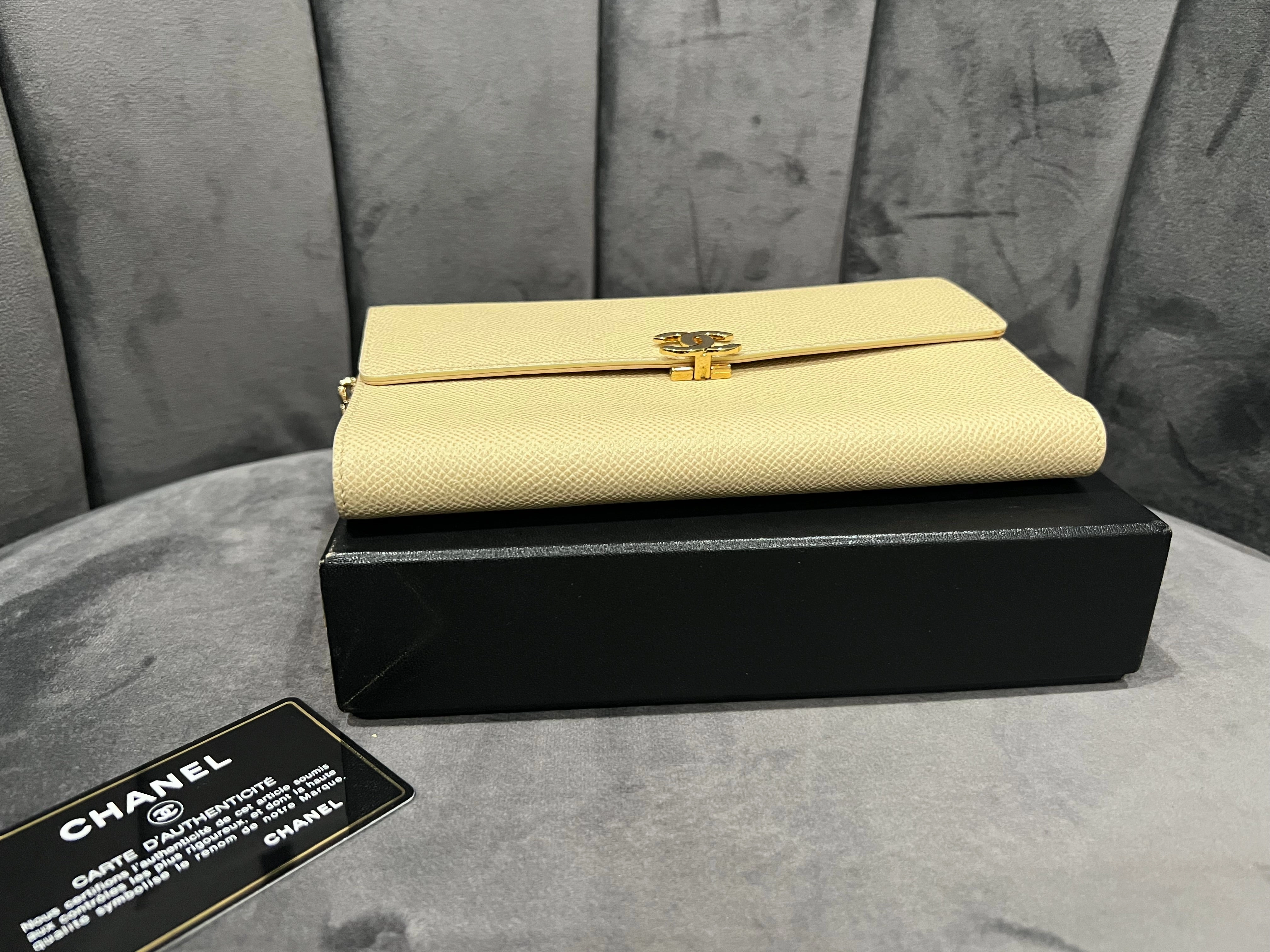 Chanel caviar beige clutch 24k gold hardware