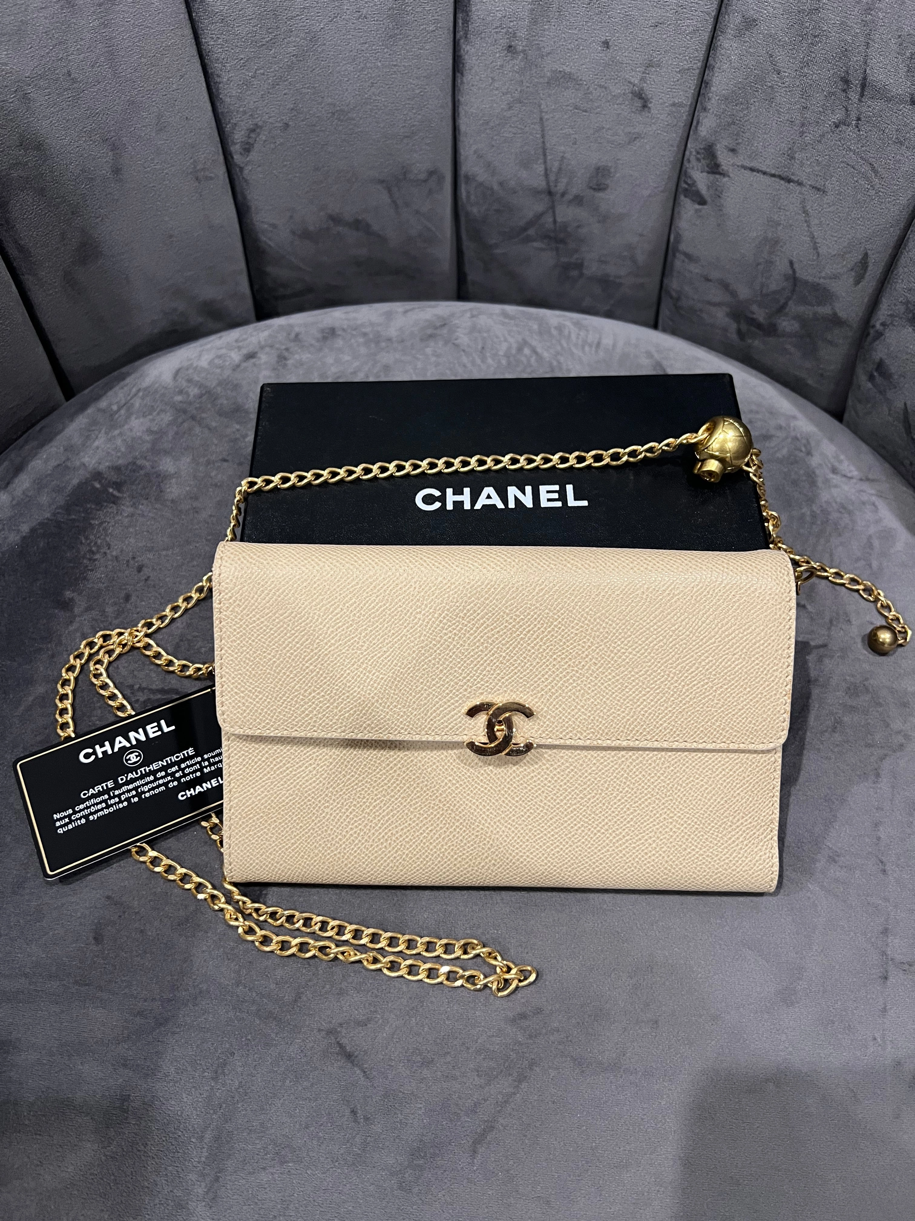Chanel caviar beige clutch 24k gold hardware