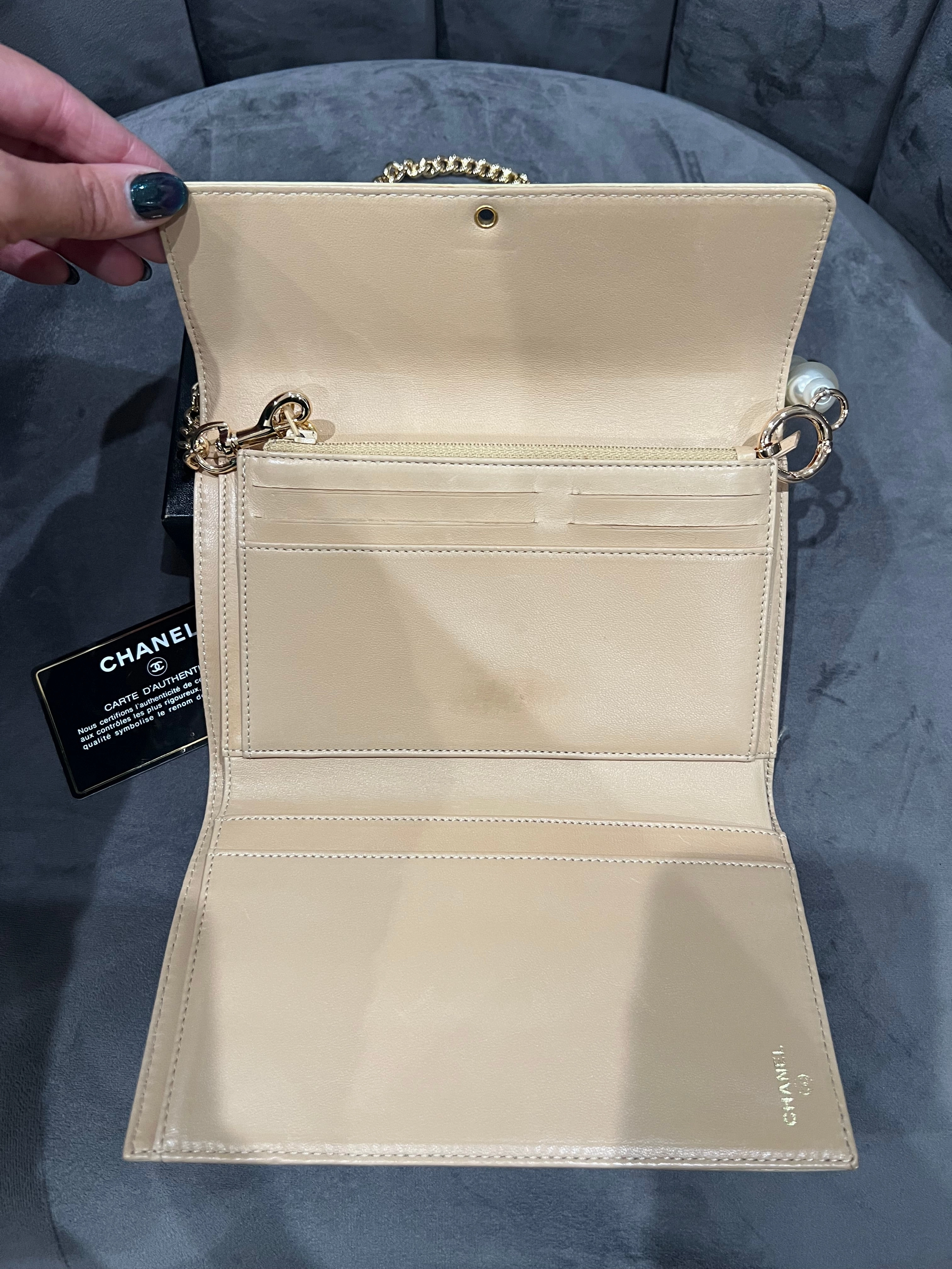 Chanel caviar beige clutch 24k gold hardware