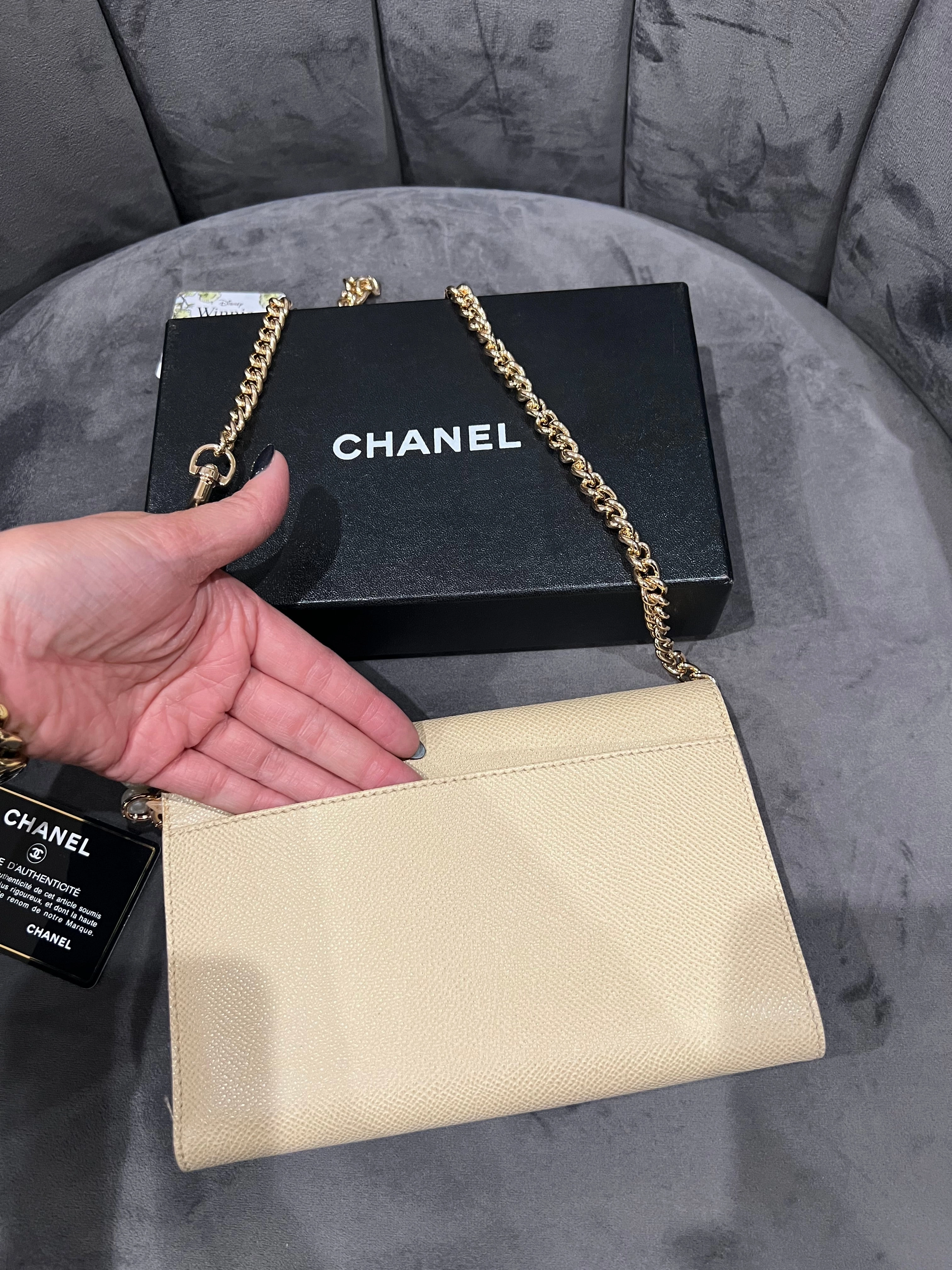 Chanel caviar beige clutch 24k gold hardware