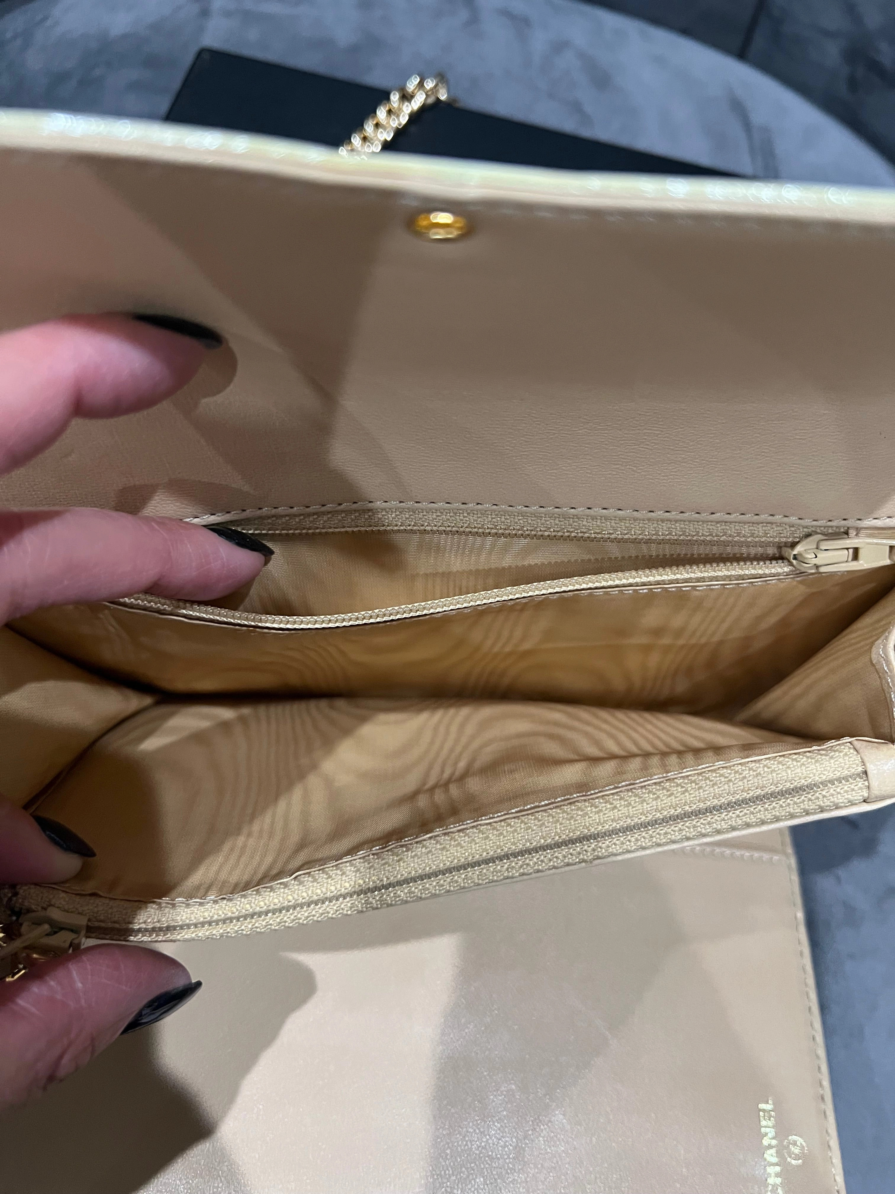 Chanel caviar beige clutch 24k gold hardware