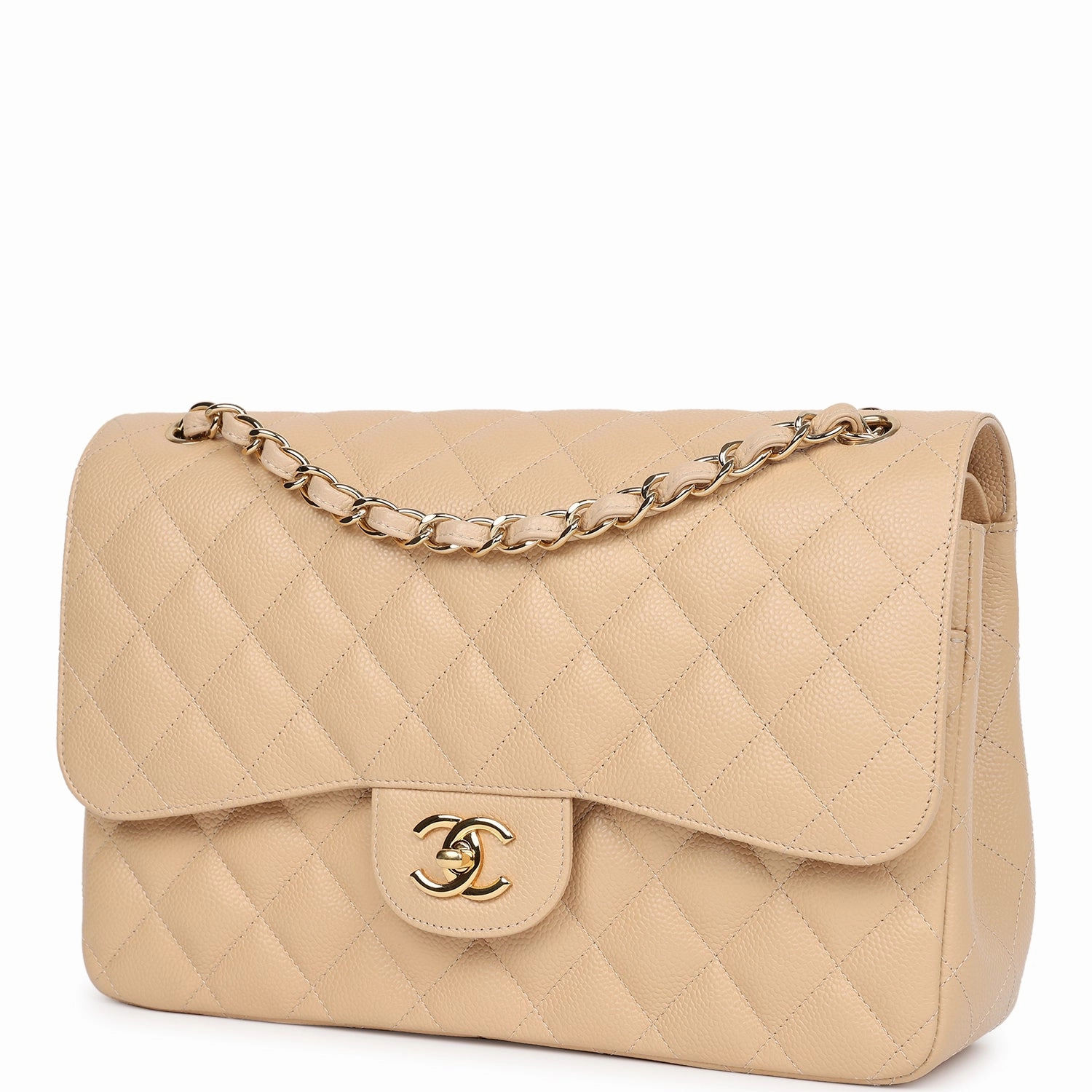 Chanel Jumbo Classic Double Flap Bag Beige Caviar Gold Hardware