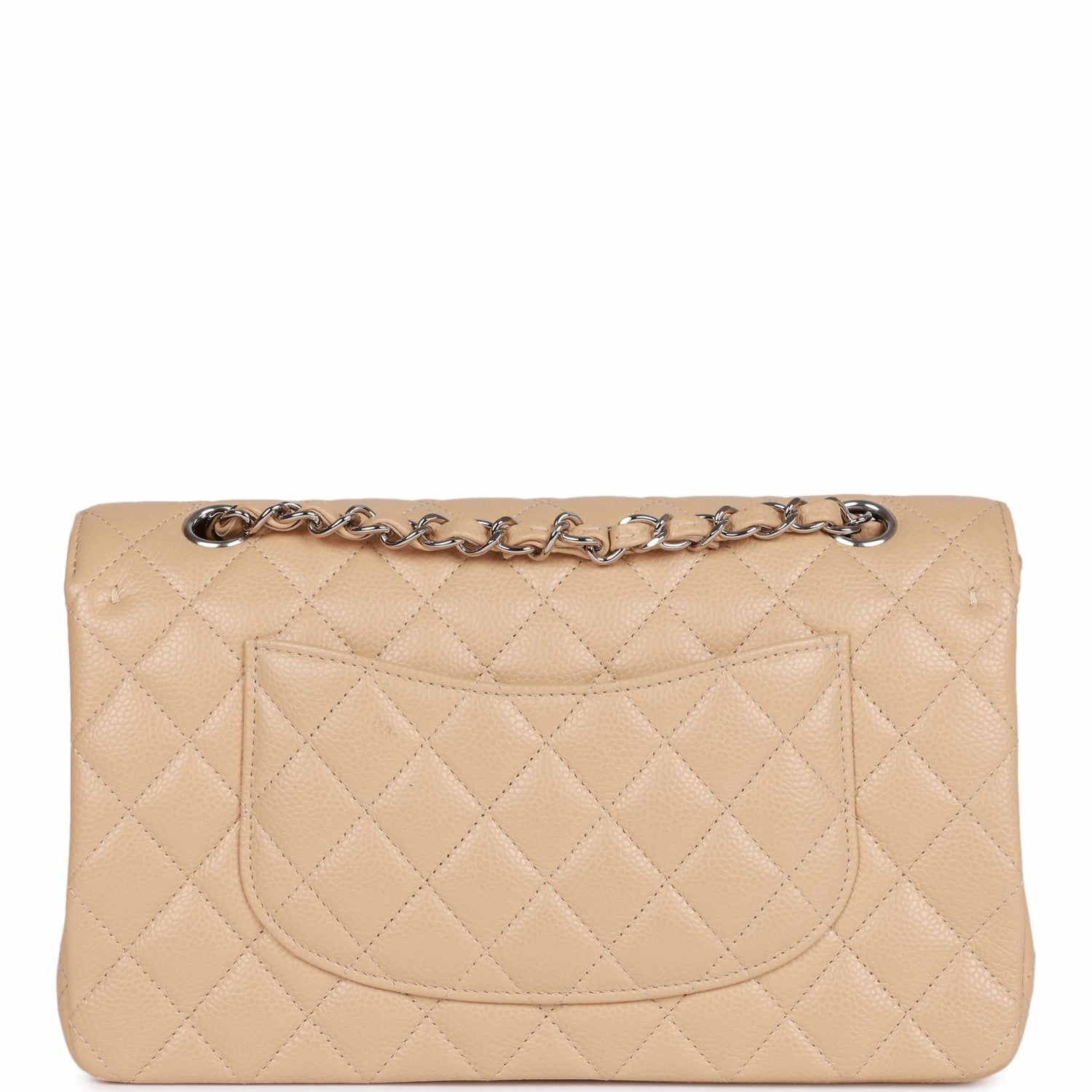Chanel Medium Classic Double Flap Bag Beige Caviar Silver Hardware