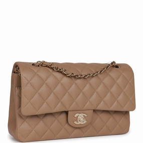 Chanel Medium Classic Double Flap Bag Dark Beige Caviar Light Gold Hardware