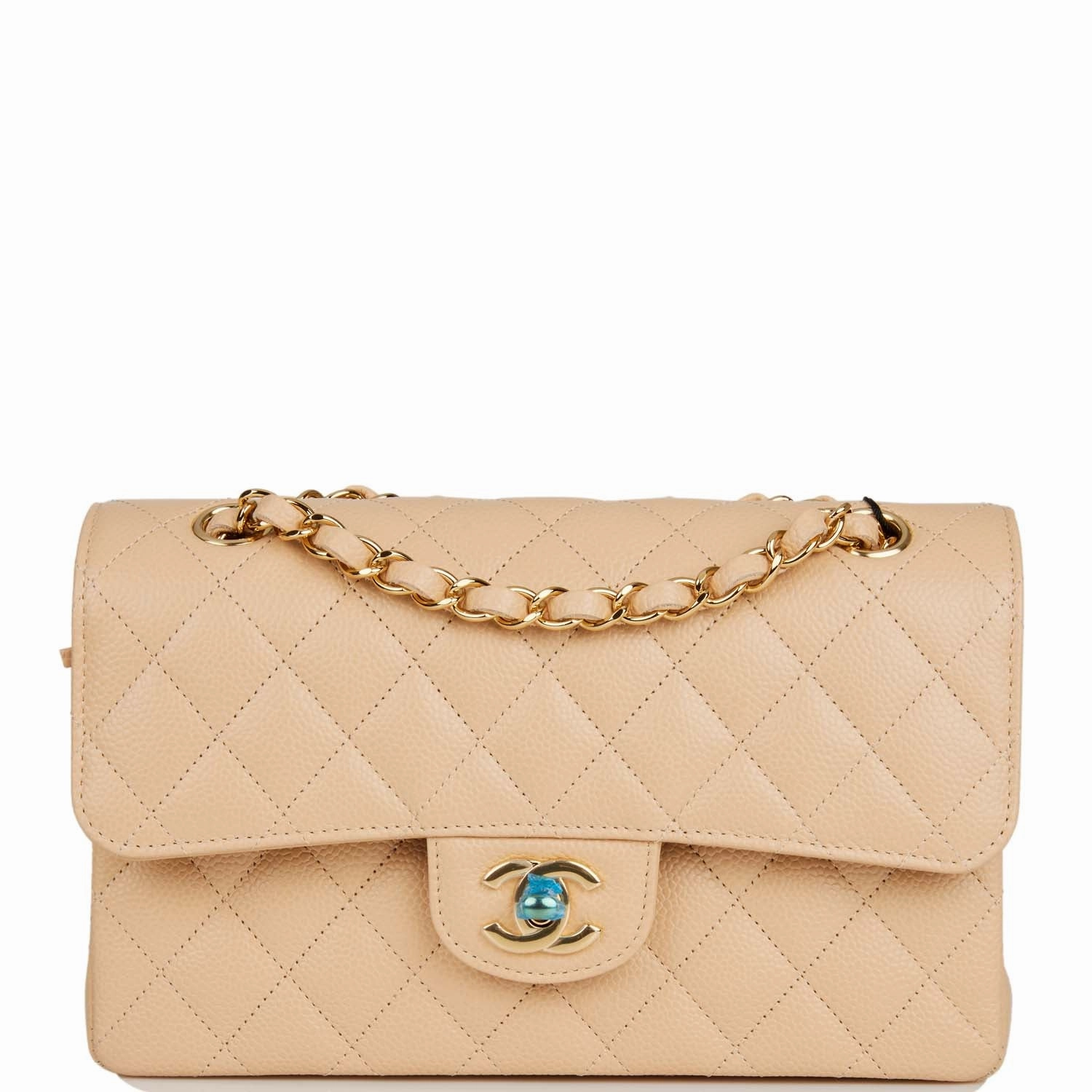 Chanel Small Classic Double Flap Bag Beige Caviar Gold Hardware