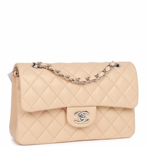 Chanel Small Classic Double Flap Beige Clair Lambskin Silver Hardware