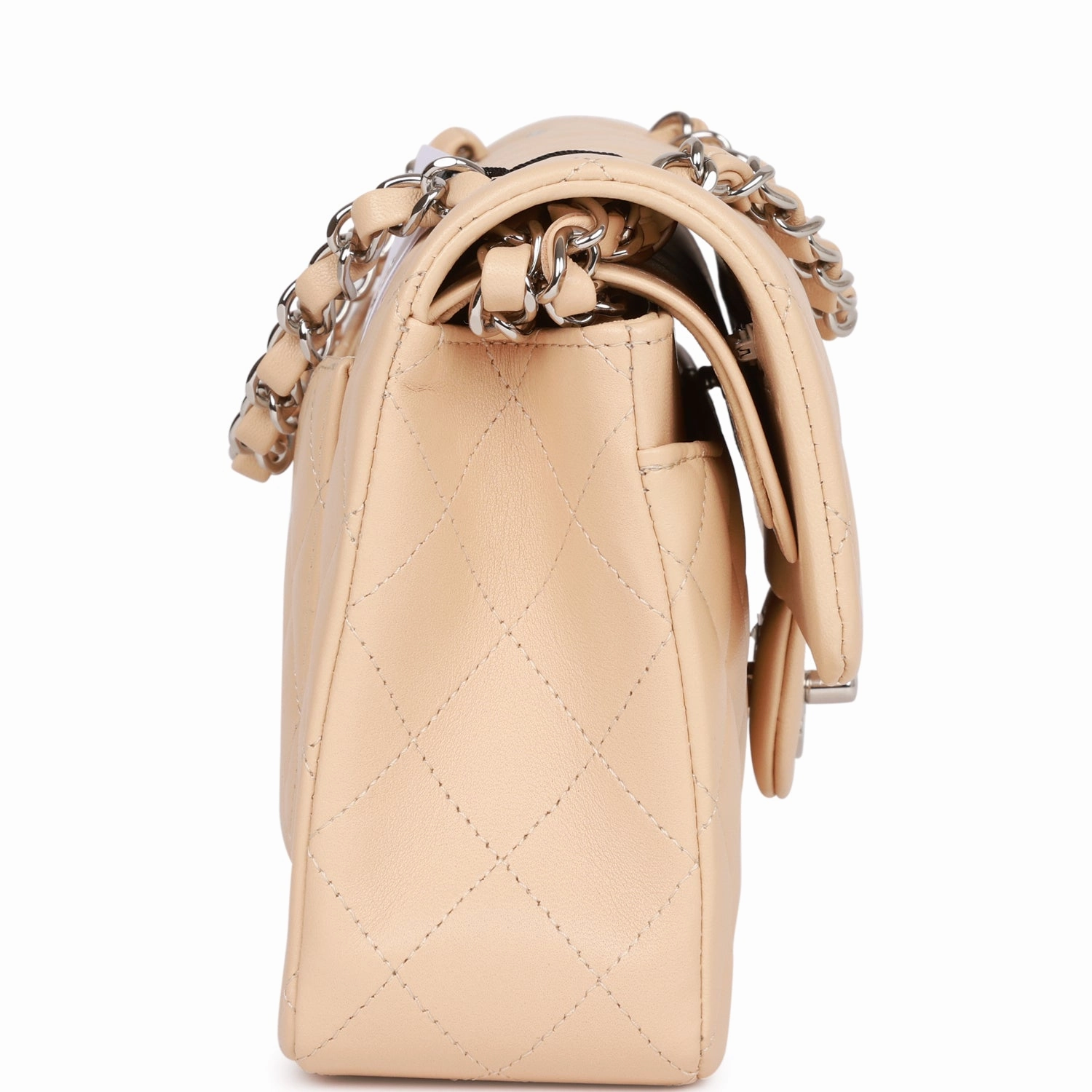 Chanel Small Classic Double Flap Beige Clair Lambskin Silver Hardware