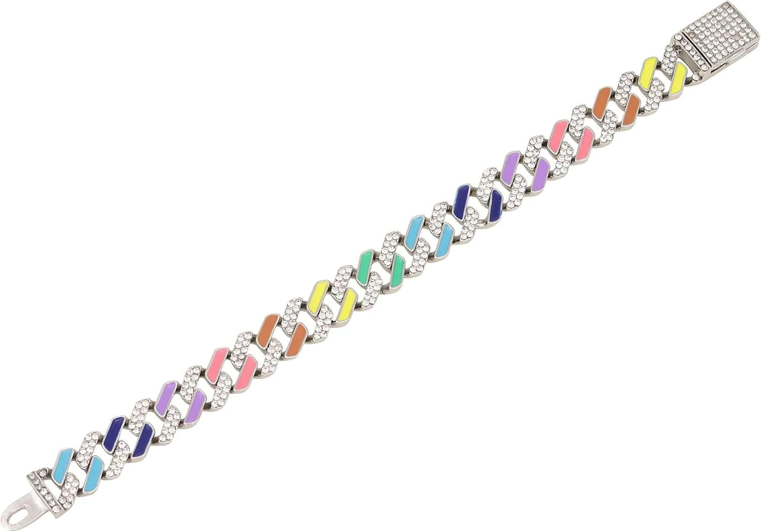 Charles Raymond Women's Baguette Cut Rainbow Iced Out Watch combs of you choices With Bling'ed Out Tennis Bracelet or Necklace with Matching Diamond Crystal Set - Rainbow - 23